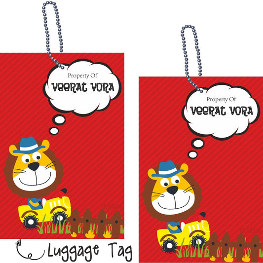 Luggage Tag - Lion on a tracktor Doxbox Store|]Peppydots
