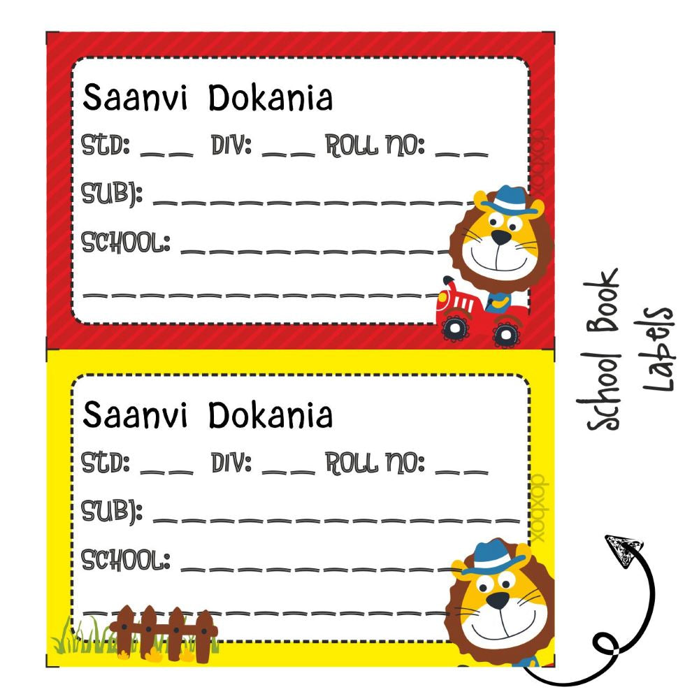 School Book Labels - Lion on a tracktor Doxbox Store|]Peppydots
