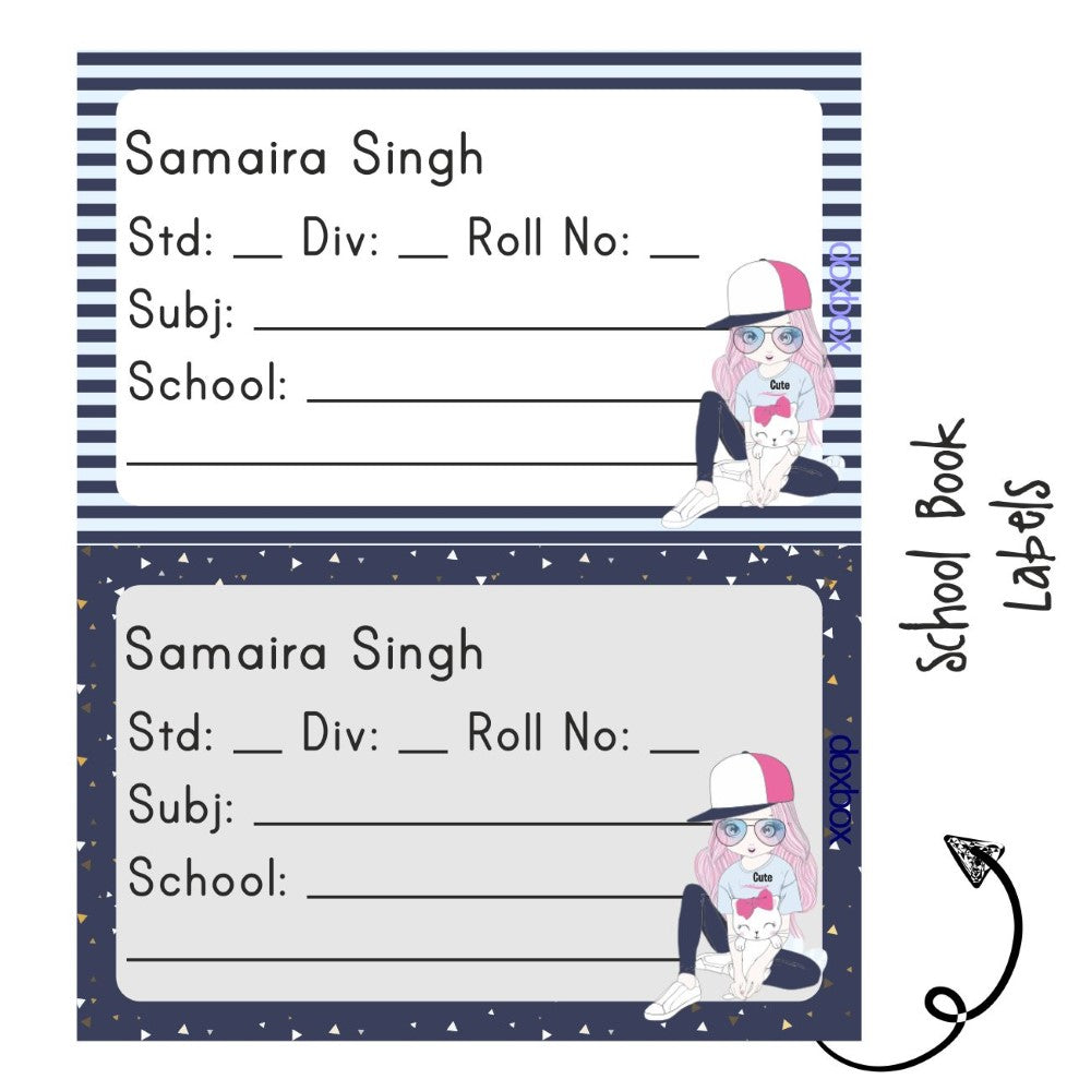 School Book Label - Girl with cat Doxbox Store|]Peppydots