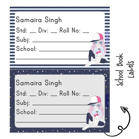 School Book Label - Girl with cat Doxbox Store|]Peppydots