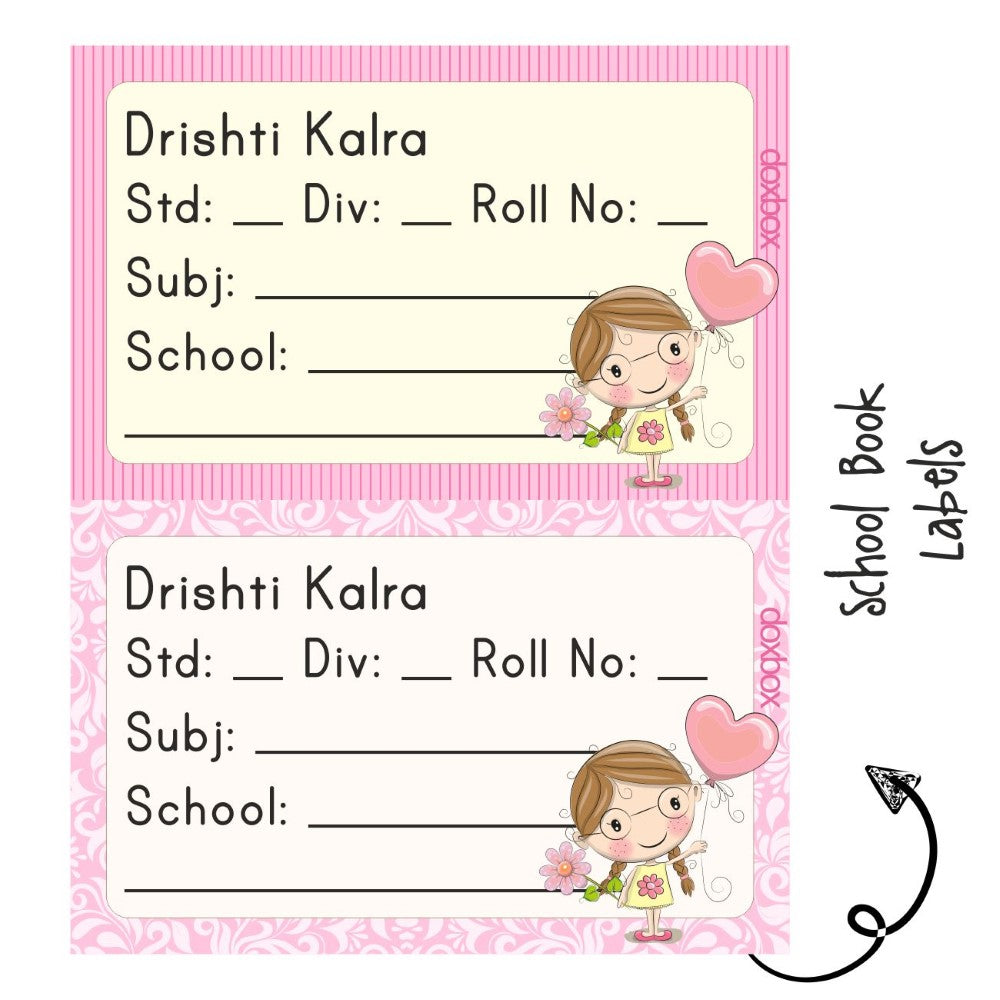 School Book Label - Girl with flower Doxbox Store|]Peppydots